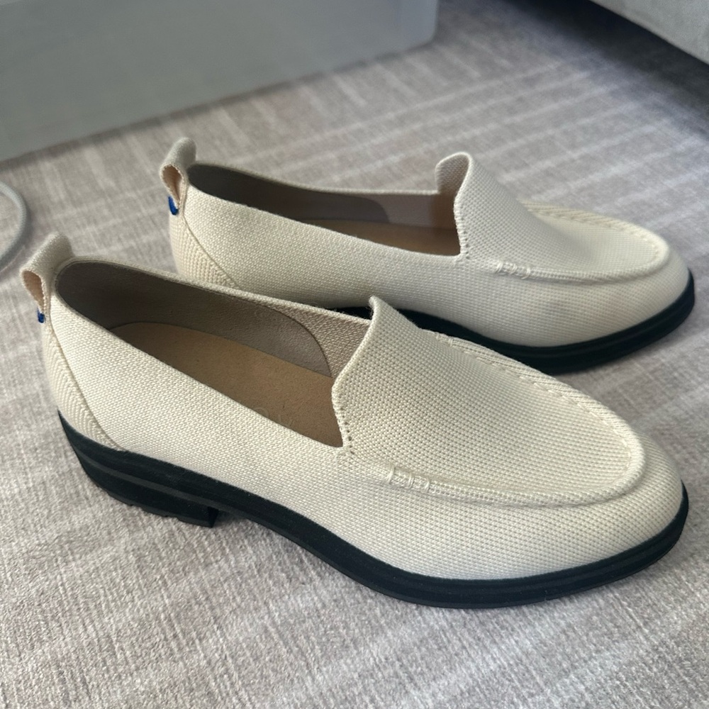 Rothy’s Cream Loafers with Black Soles